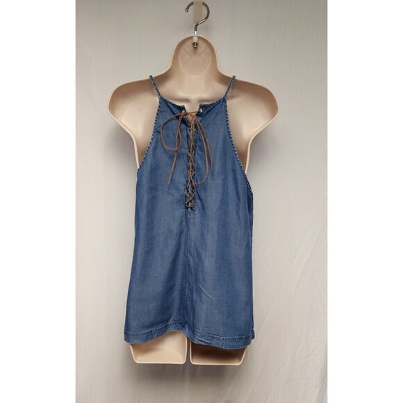 Altar’d State Denim Chambray Blue Top Blouse Size Medium - Picture 4 of 6